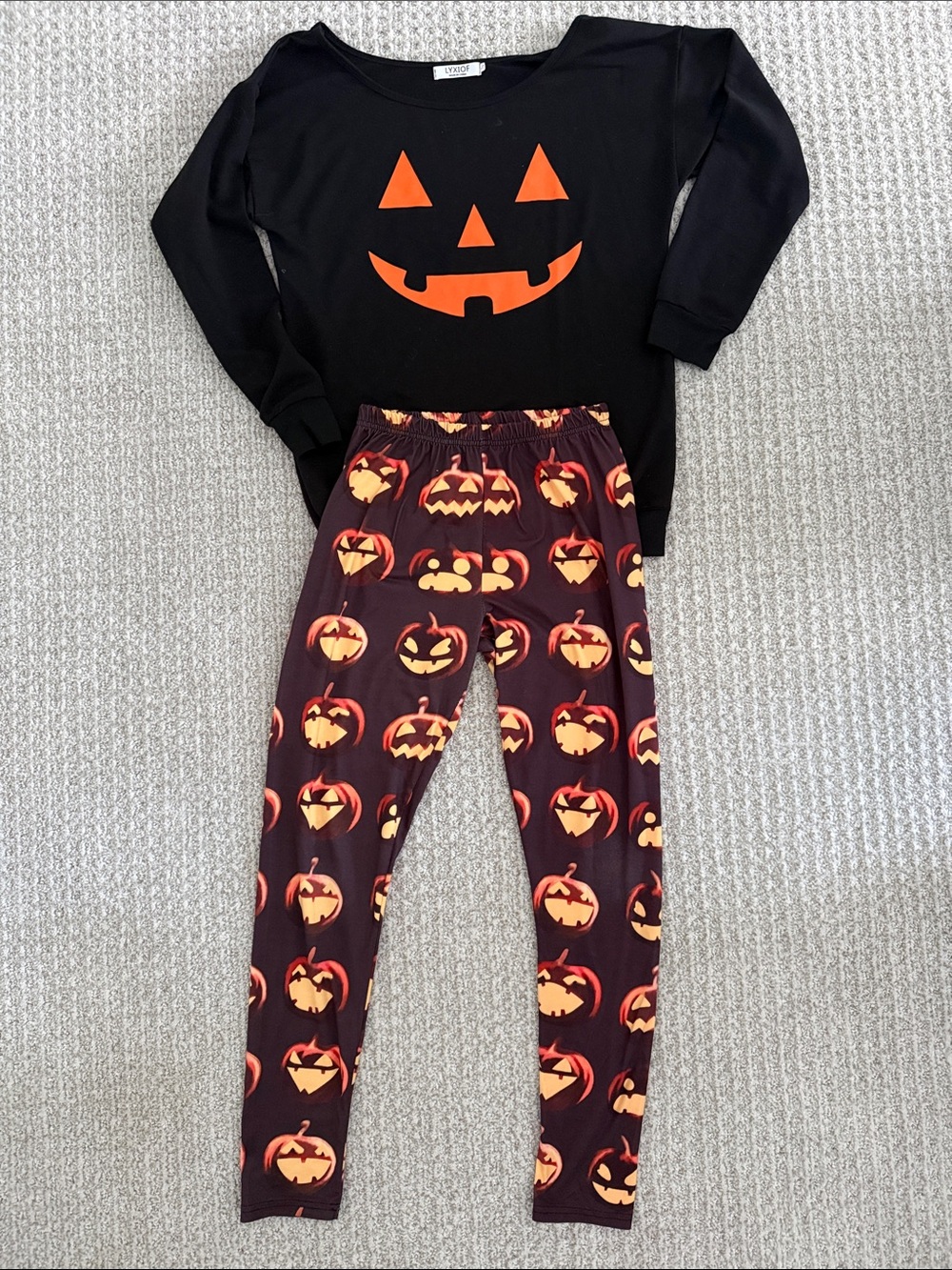 Kids Black and Orange Pumpkin Pajama Costume Set